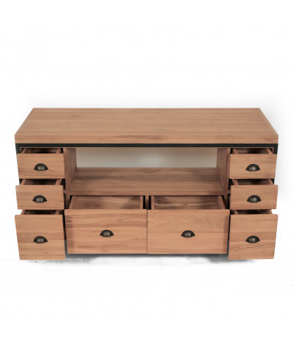 Jazz - Industrial bathroom furniture in teak and metal 145 cm