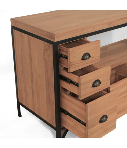 Jazz - Industrial bathroom furniture in teak and metal 145 cm