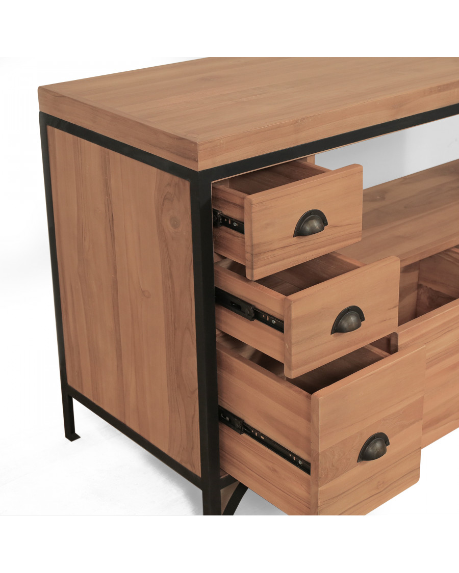 Jazz - Industrial bathroom furniture in teak and metal 145 cm