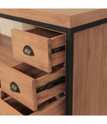 Jazz - Industrial bathroom furniture in teak and metal 145 cm