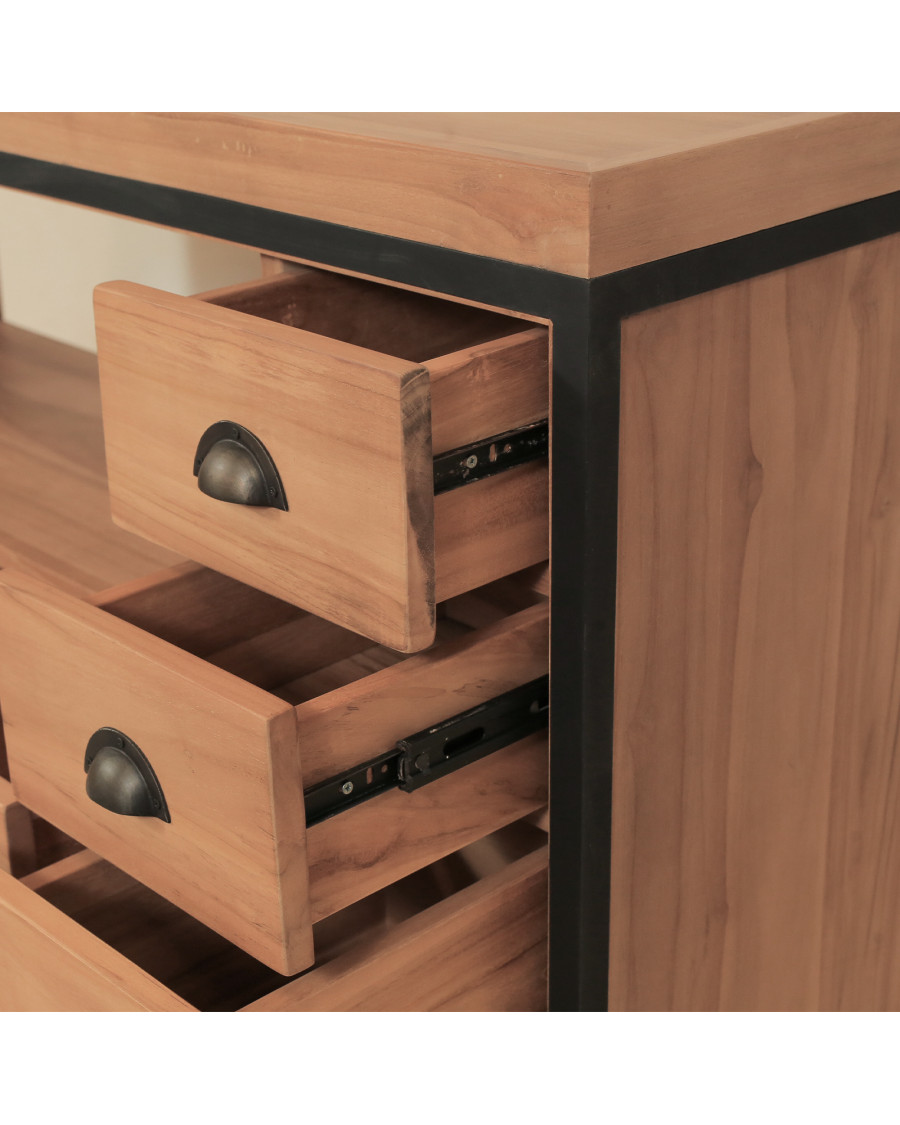 Jazz - Industrial bathroom furniture in teak and metal 145 cm