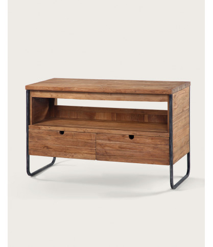 Azur - Mobile bagno industriale in teak e metallo, 120 cm