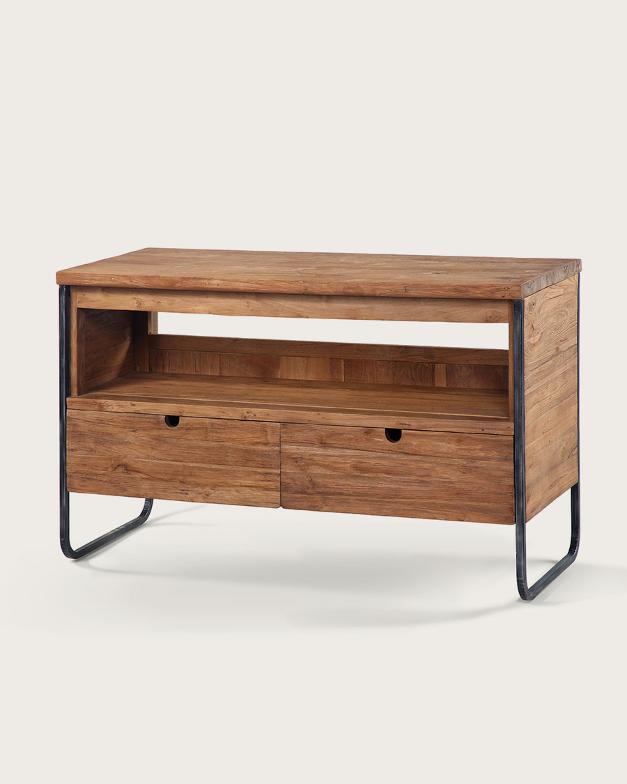 Azur - Industrial bathroom furniture in teak and metal 120 cm