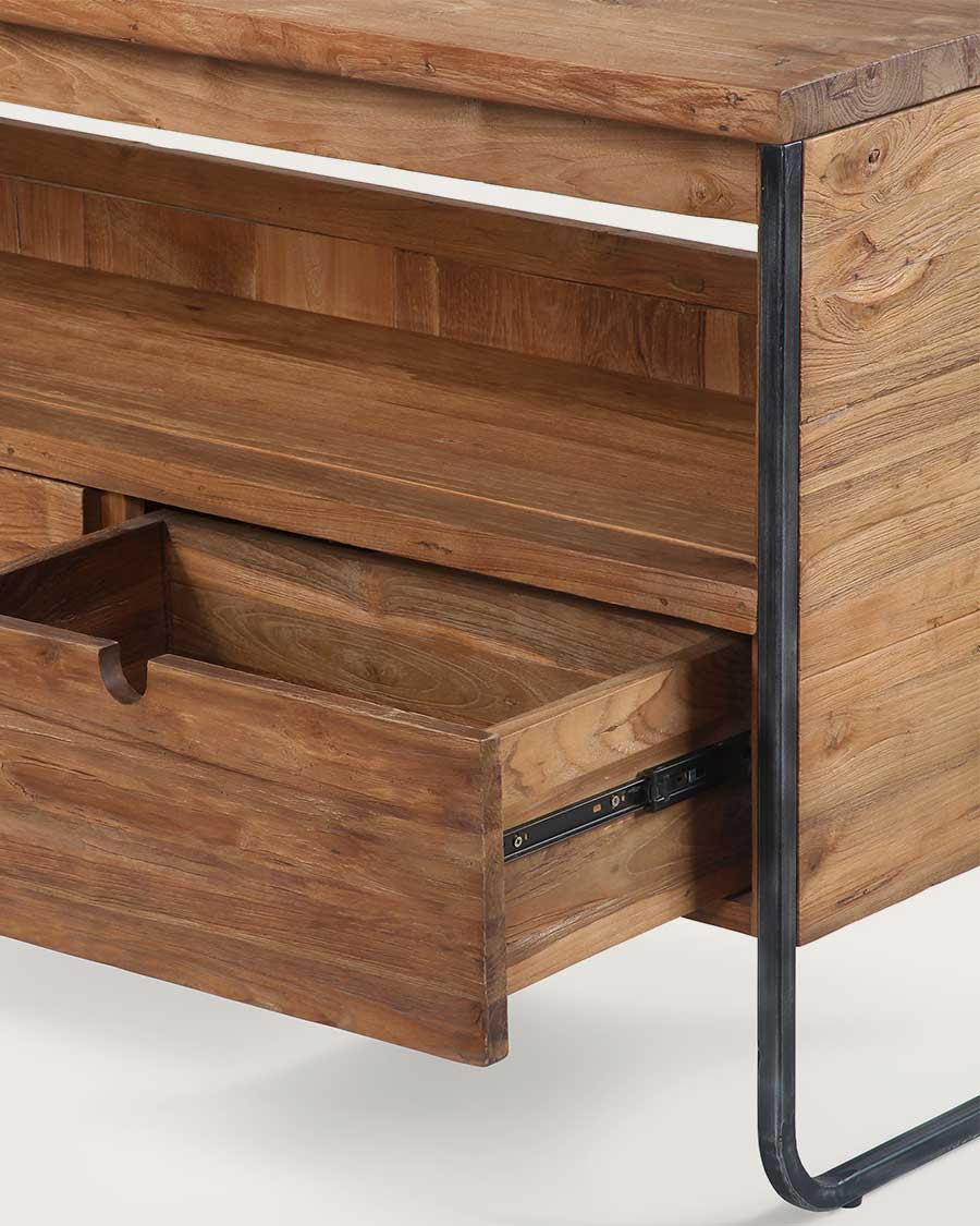 Azur - Industrial bathroom furniture in teak and metal 120 cm