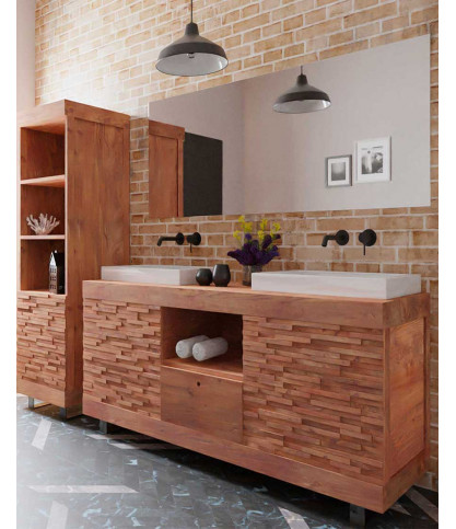 Néo - Meuble salle de bain en teck parqueté 140 cm