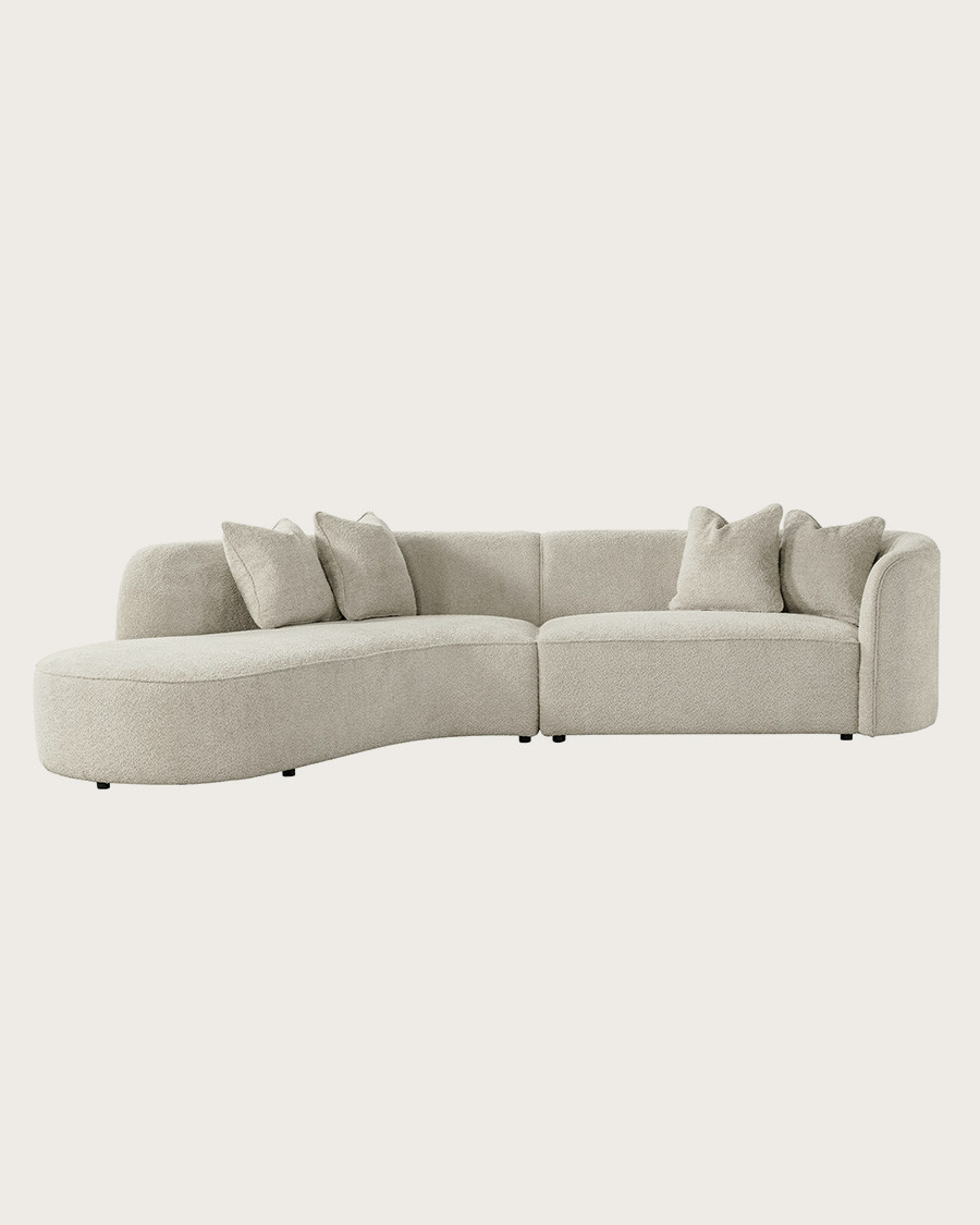 Hestia - Abgerundetes Ecksofa aus weißem Bouclé-Stoff