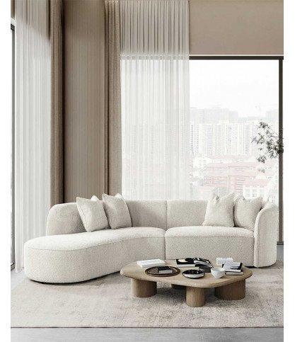 Hestia - Rounded corner sofa in white bouclé fabric