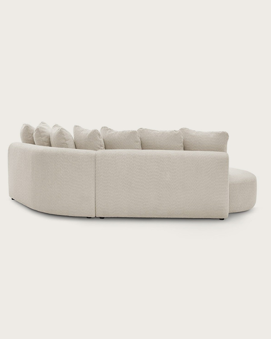 Hestia - Divano angolare arrotondato in tessuto bouclé bianco