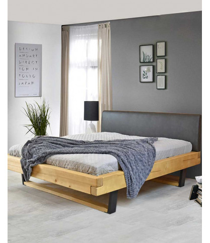Bakara - Cama con vigas de madera maciza de abeto y metal negro
