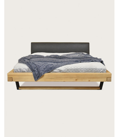 Bakara - Cama con vigas de madera maciza de abeto y metal negro