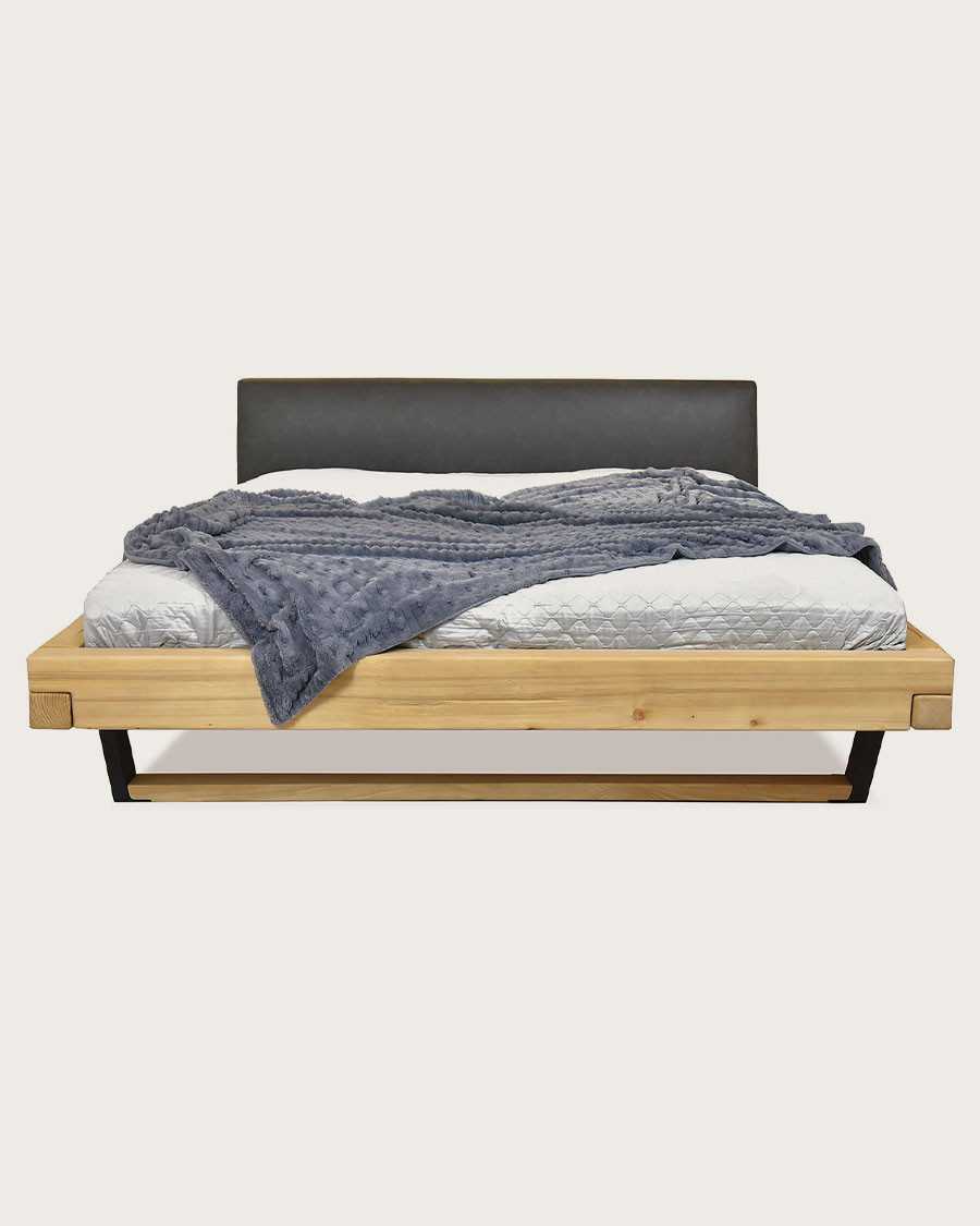 Bakara - Lit poutre en bois massif d'épicéa et métal noir 160 cm
