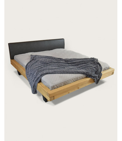 Bakara - Cama con vigas de madera maciza de abeto y metal negro