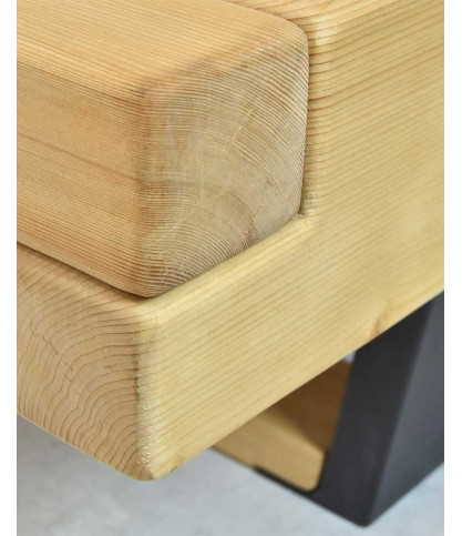Bakara - Cama con vigas de madera maciza de abeto y metal negro