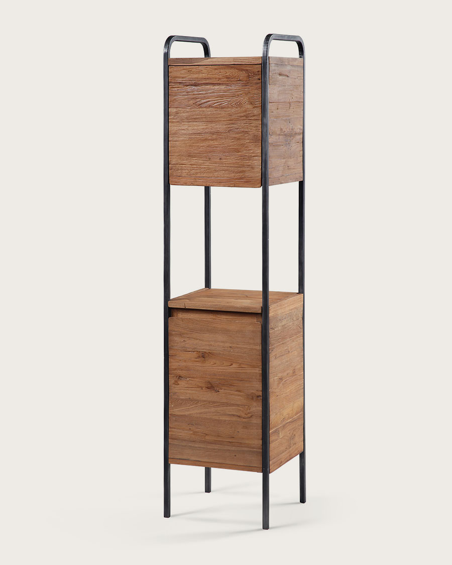 Azur - Industrial bathroom column in teak and metal