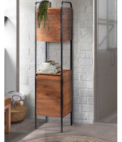 Azur - Colonna da bagno in stile industriale in teak e metallo