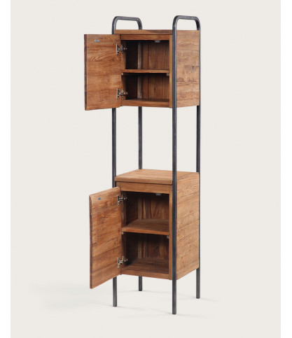 Azur - Colonna da bagno in stile industriale in teak e metallo