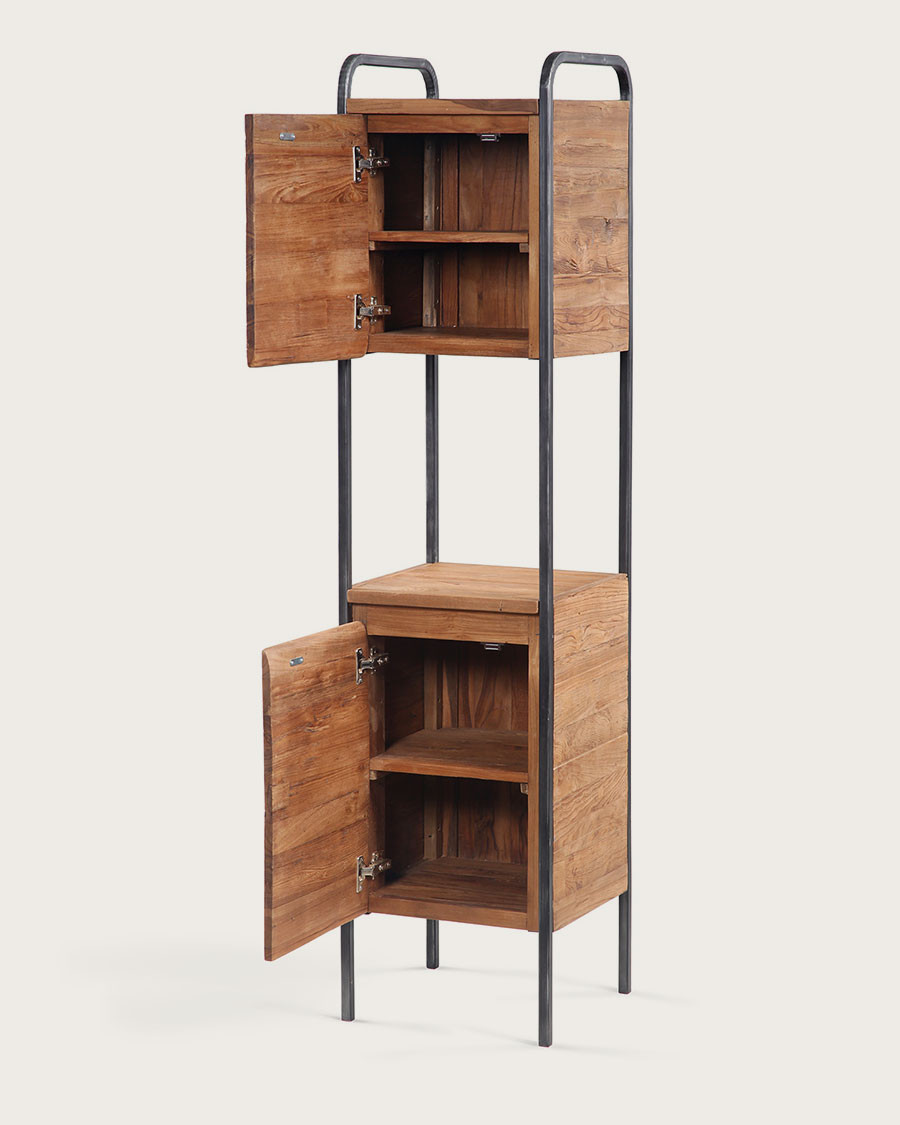 Azur - Industriële badkamerkolom van teakhout en metaal