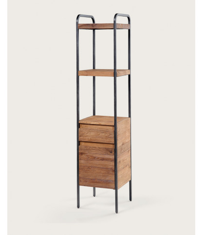 Azur - Colonne étagère de salle de bain en teck et métal, style industriel