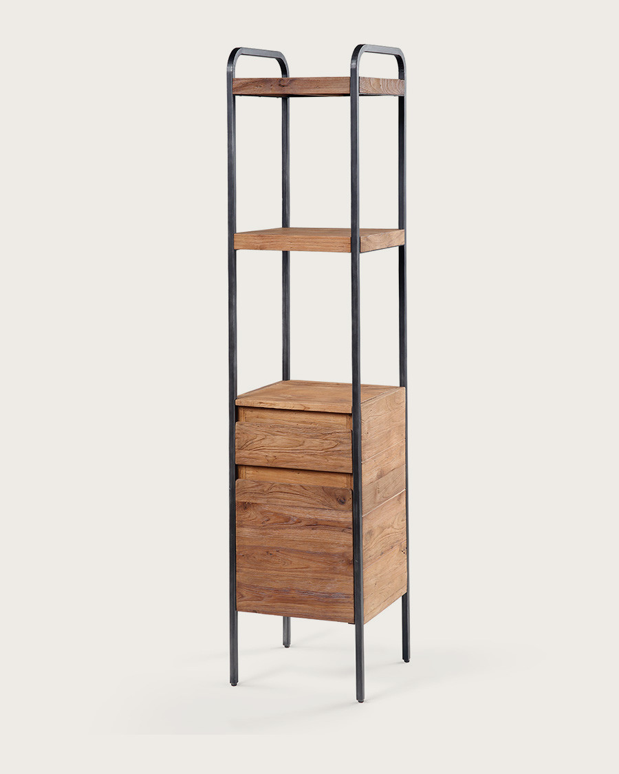Azur - Industrial bathroom column in teak and metal