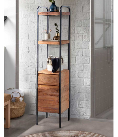 Azur - Industrial bathroom column in teak and metal
