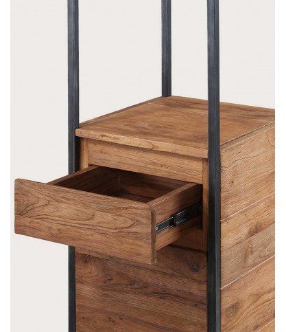 Azur - Colonne étagère de salle de bain en teck et métal, style industriel