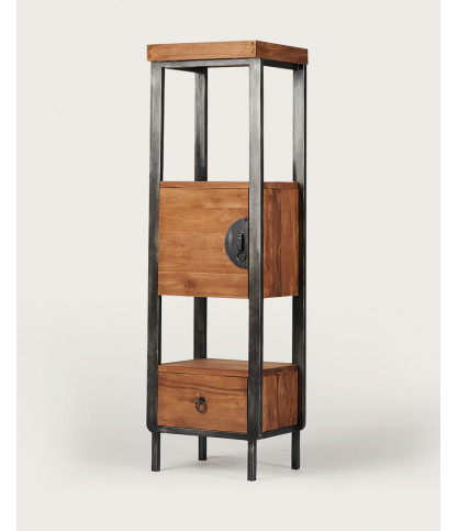 Samurai - Colonna da bagno in stile industriale in teak e metallo