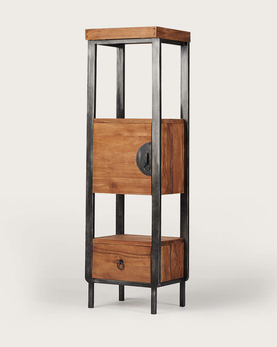 Samurai - Columna de baño de estilo industrial en teca y metal.