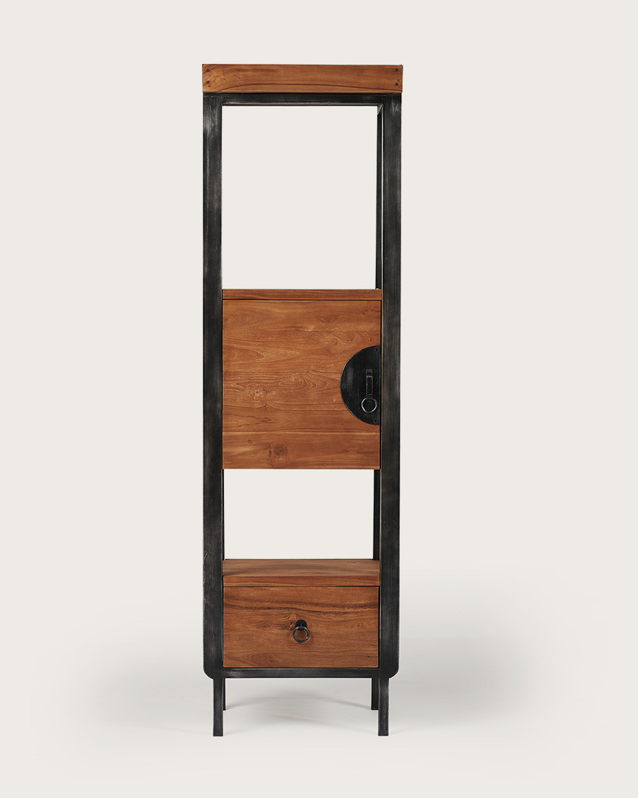 Samurai - Columna de baño de estilo industrial en teca y metal.