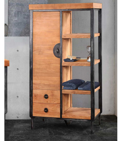 Samurai - Industrieller Badezimmerschrank aus Teakholz und Metall