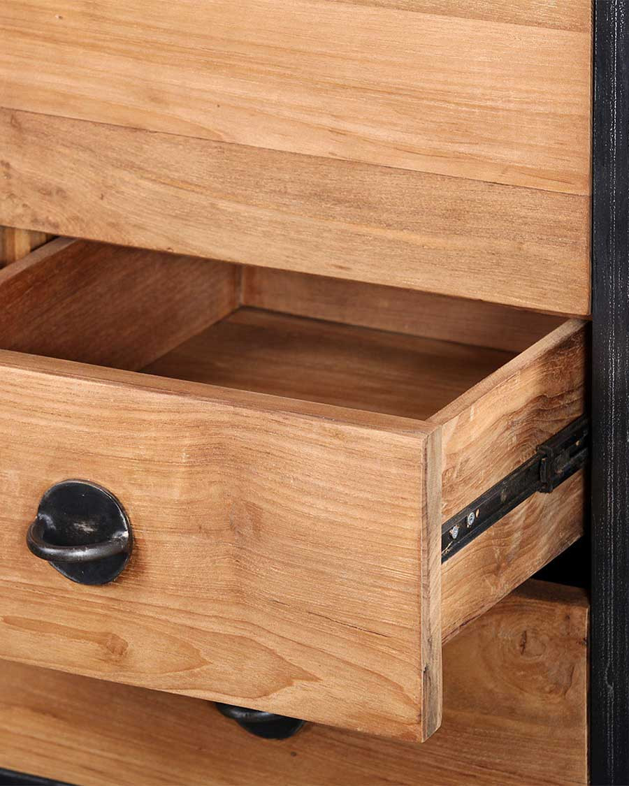 Samurai - Industrieller Badezimmerschrank aus Teakholz und Metall