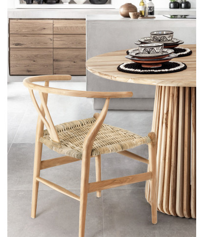 Lyia - Stuhl aus massivem Teakholz und Rattan