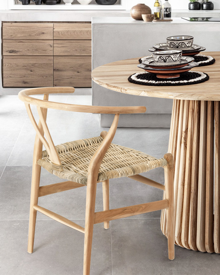 Lyia - Stuhl aus massivem Teakholz und Rattan