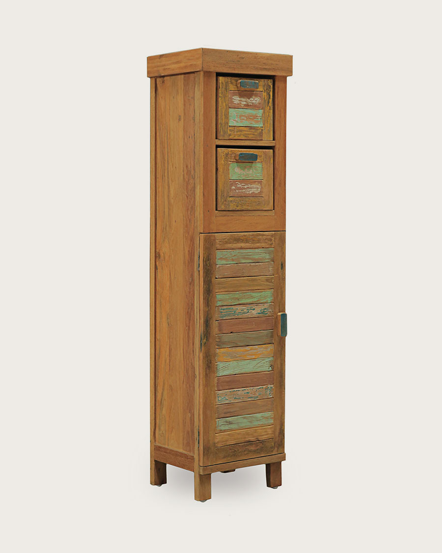 Antik - Kleine Badezimmersäule aus recyceltem Bootsteakholz