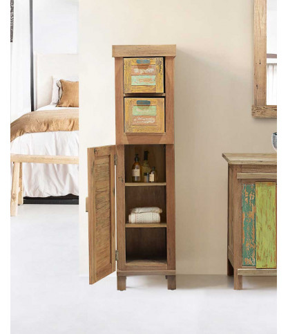 Antik - Kleine Badezimmersäule aus recyceltem Bootsteakholz