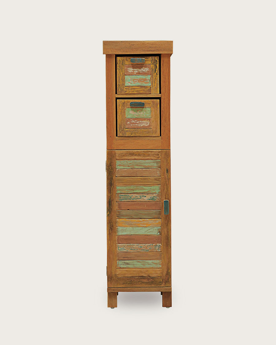 Antik - Kleine Badezimmersäule aus recyceltem Bootsteakholz