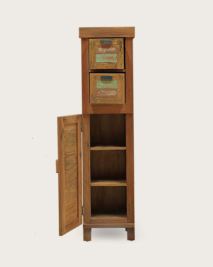 Antik - Kleine Badezimmersäule aus recyceltem Bootsteakholz