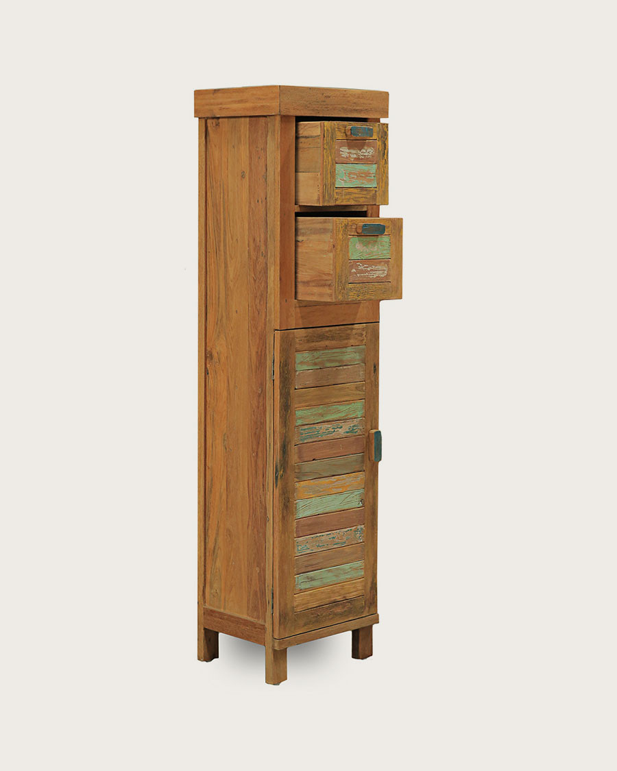 Antik - Kleine Badezimmersäule aus recyceltem Bootsteakholz