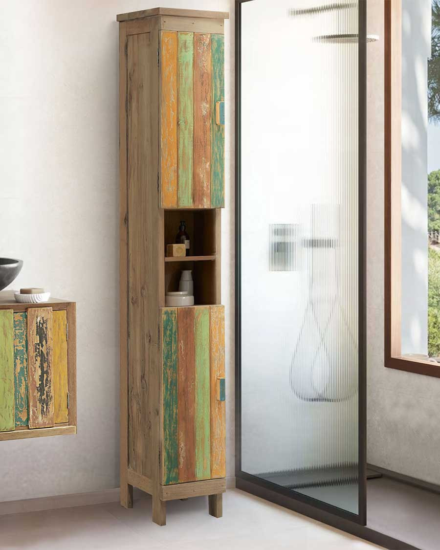 Antik - Große Badezimmersäule aus recyceltem Boots Teakholz