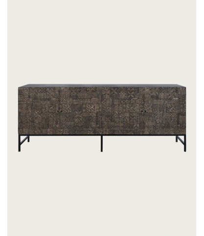 Hawaii - Zwart dressoir van massief, gesneden teakhout, 200 cm