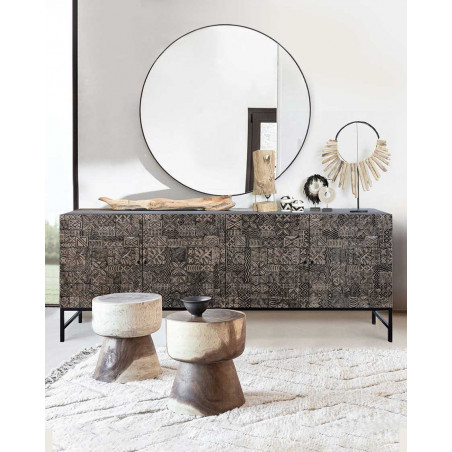 Hawaï - Buffet noir en bois de teck massif sculpté 200 cm