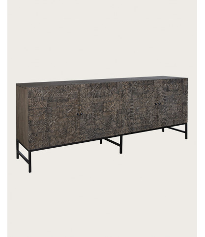 Hawaii - Credenza nera in legno massello di teak intagliato, 200 cm