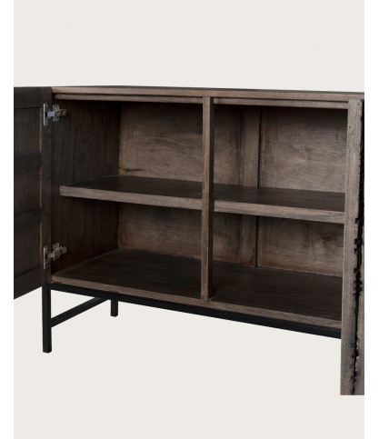 Hawaii - Zwart dressoir van massief, gesneden teakhout, 200 cm