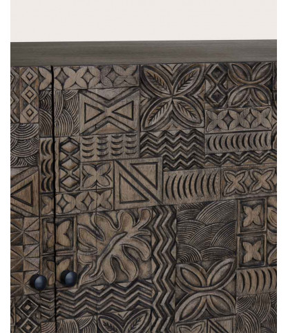 Hawaii - Zwart dressoir van massief, gesneden teakhout, 200 cm