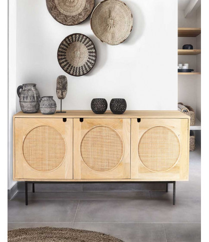 Kali - Wooden and cane sideboard 145 cm