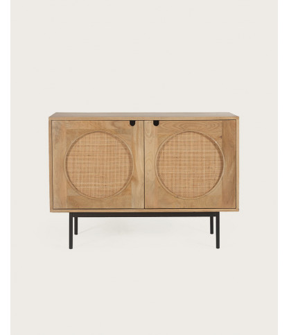 Kali - Credenza piccola in legno e canna, 100 cm