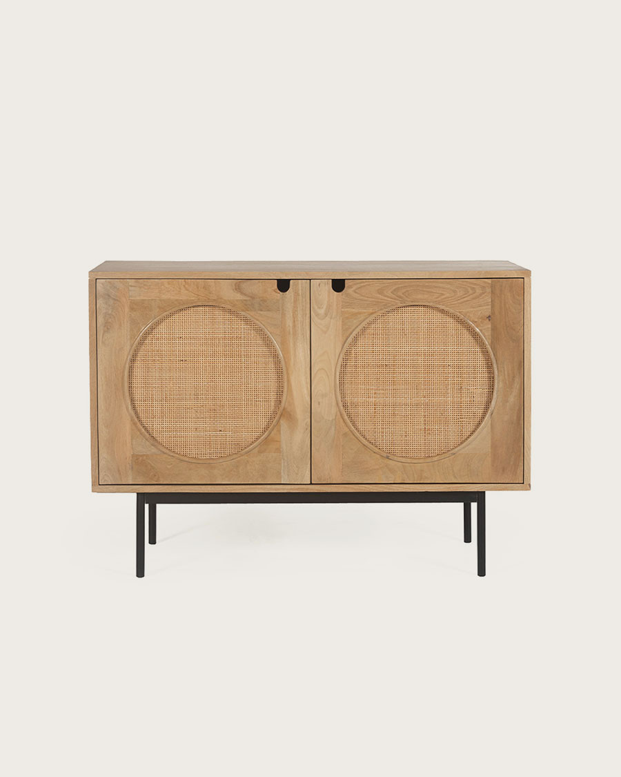 Kali - Klein dressoir van hout en riet, 100 cm