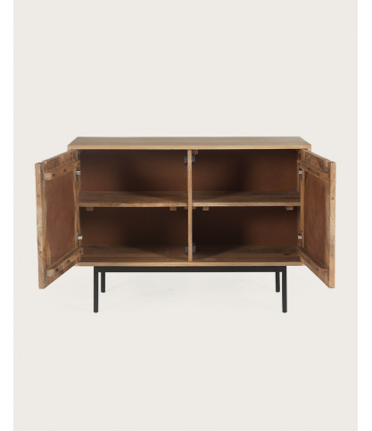 Kali – Kleines Sideboard aus Holz und Rattan, 100 cm