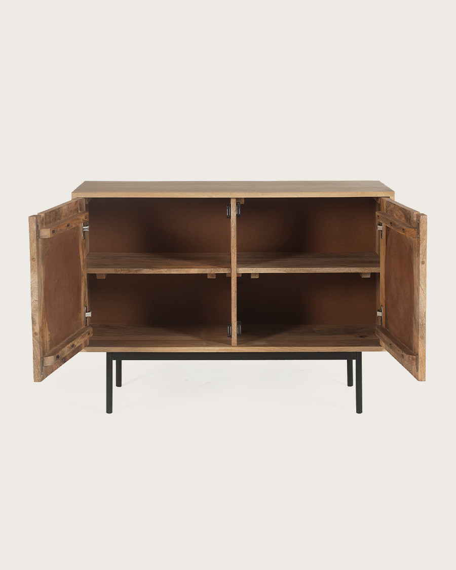 Kali - Klein dressoir van hout en riet, 100 cm