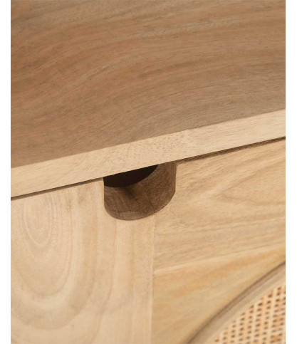 Kali - Credenza piccola in legno e canna, 100 cm