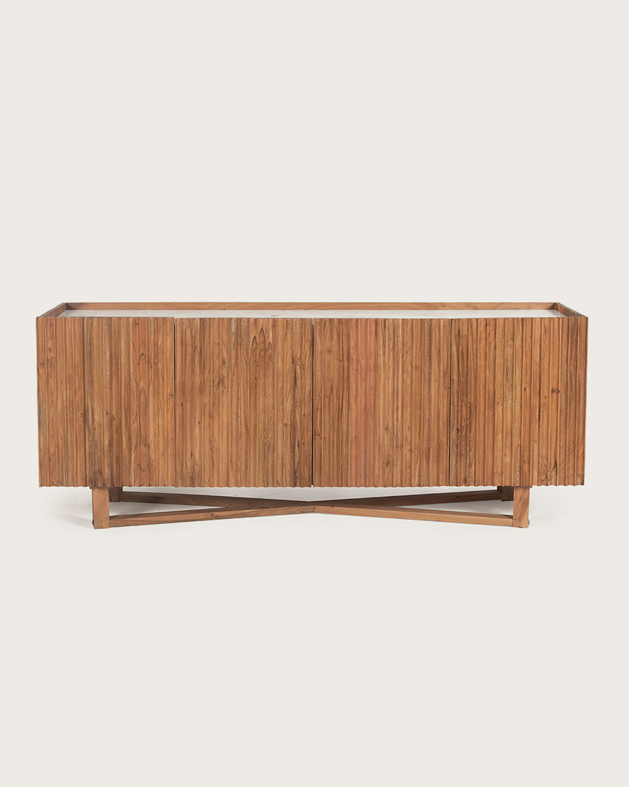 Endah - Sideboard aus massivem Mangoholz und weißem Marmor 175 cm